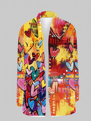 Heart Print Open Front Cardigan Casual Long Sleeve Cardigan
