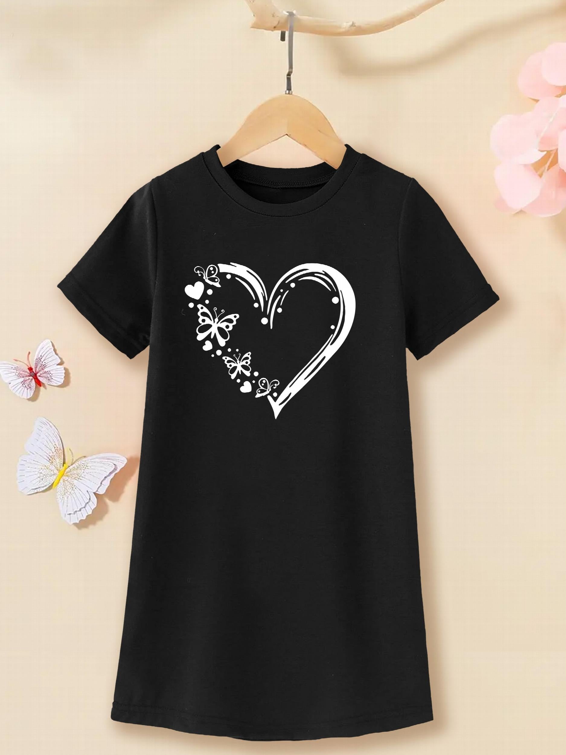 Toddler Girls Heart And Butterfly T-shirt Dress Summer Casual Clothes