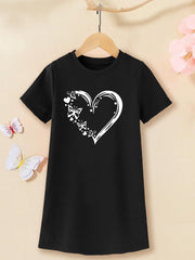Toddler Girls Heart And Butterfly T-shirt Dress Summer Casual Clothes