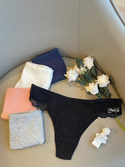 3pcs Lace Thongs Soft & Comfy Ribbed Panties Women's Lingerie