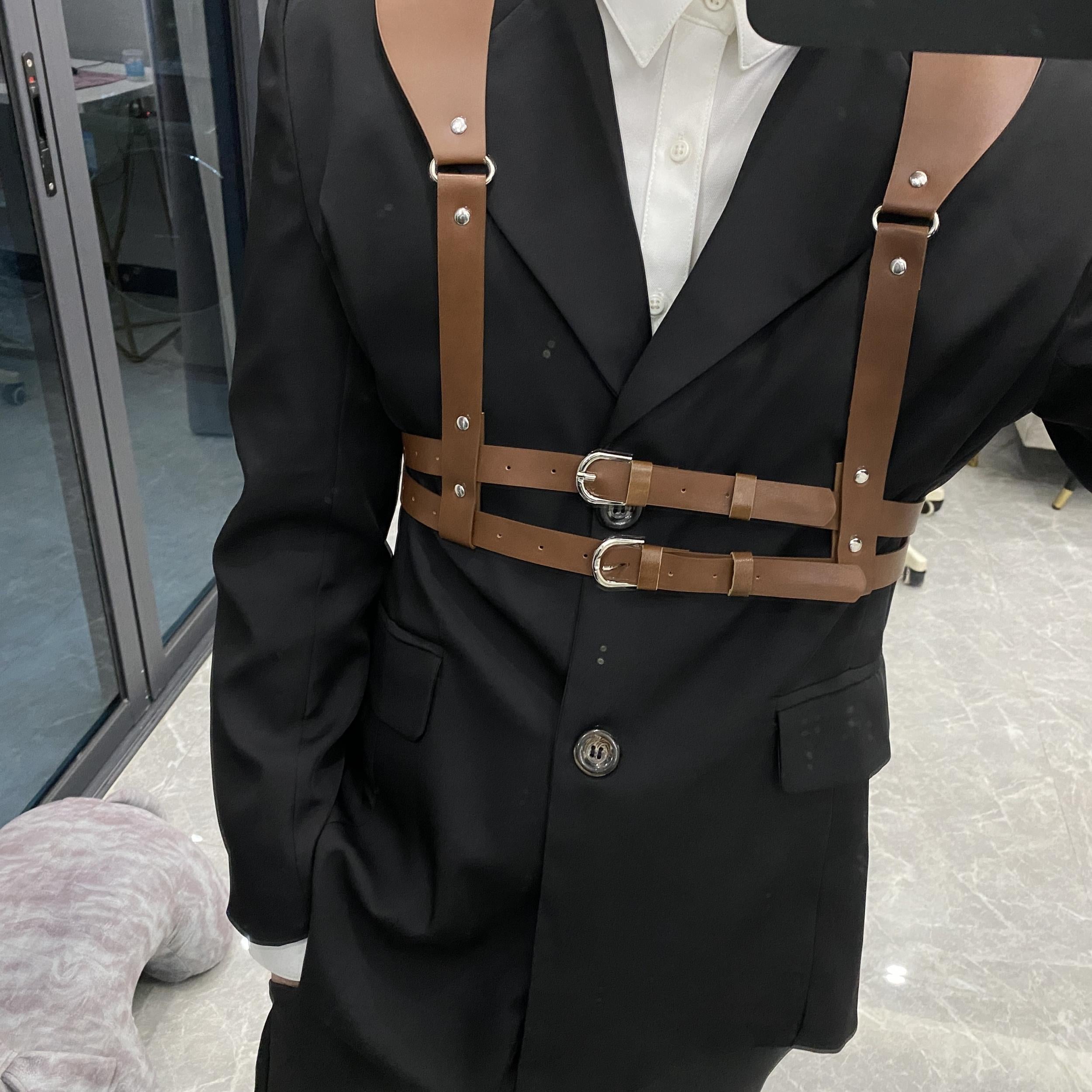 Men's Suspender Belt PU Leather Punk Style Shirt Accessories