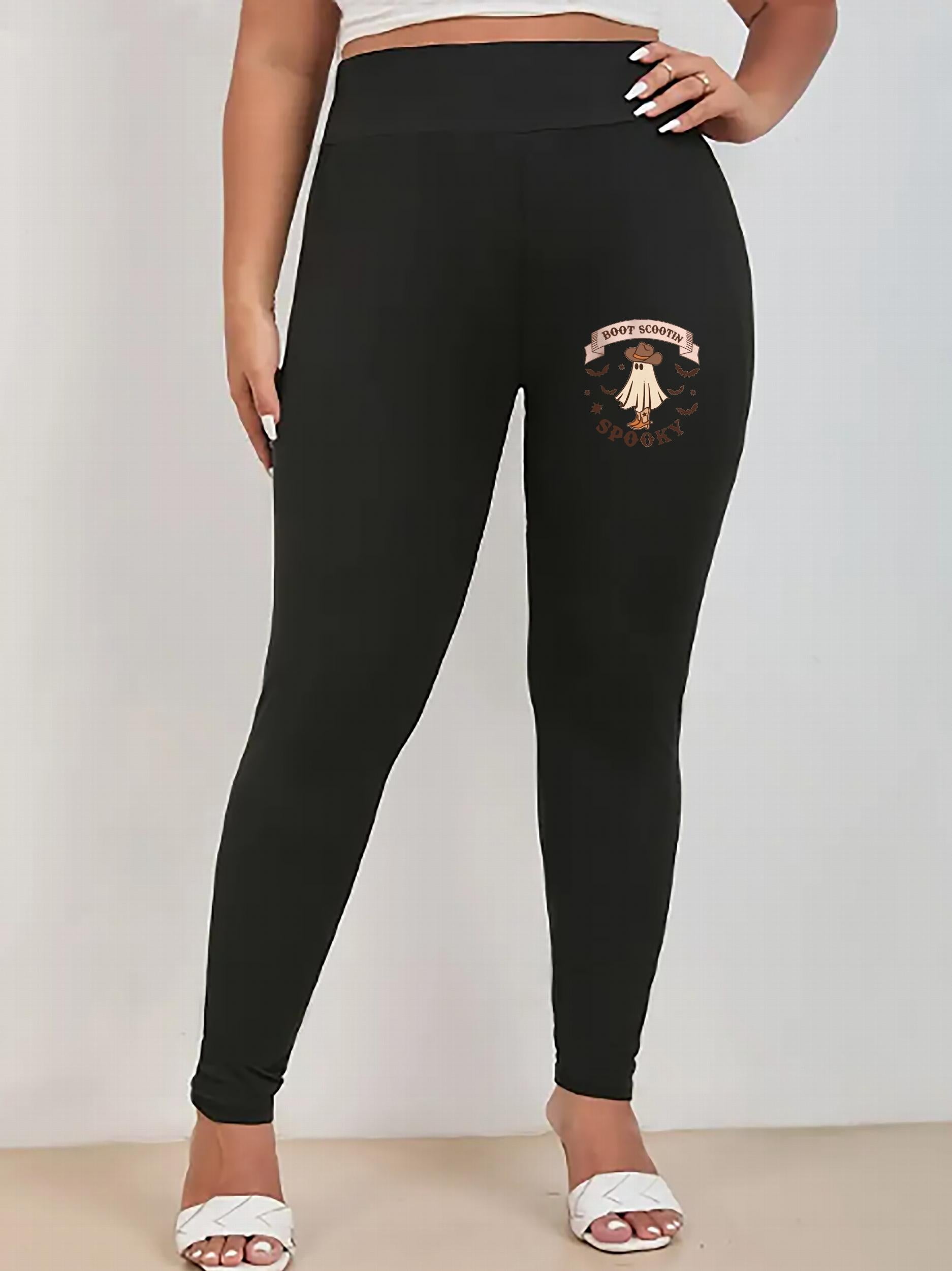 Women's Plus Ghost & Letter Print High Rise Skinny Leggings