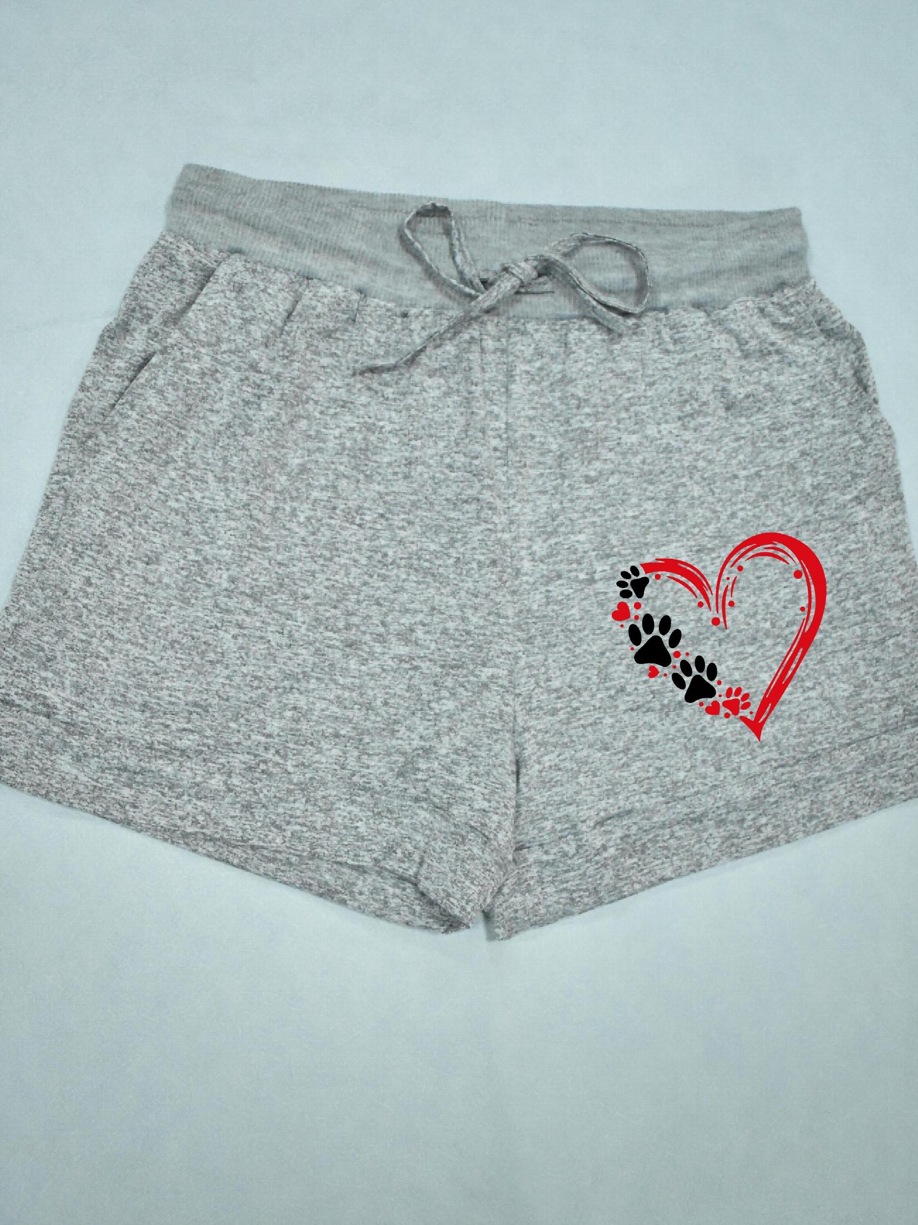 Heart & Paw Print Drawstring Shorts Women's Casual Shorts
