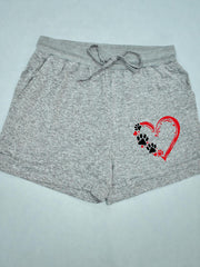 Heart & Paw Print Drawstring Shorts Women's Casual Shorts