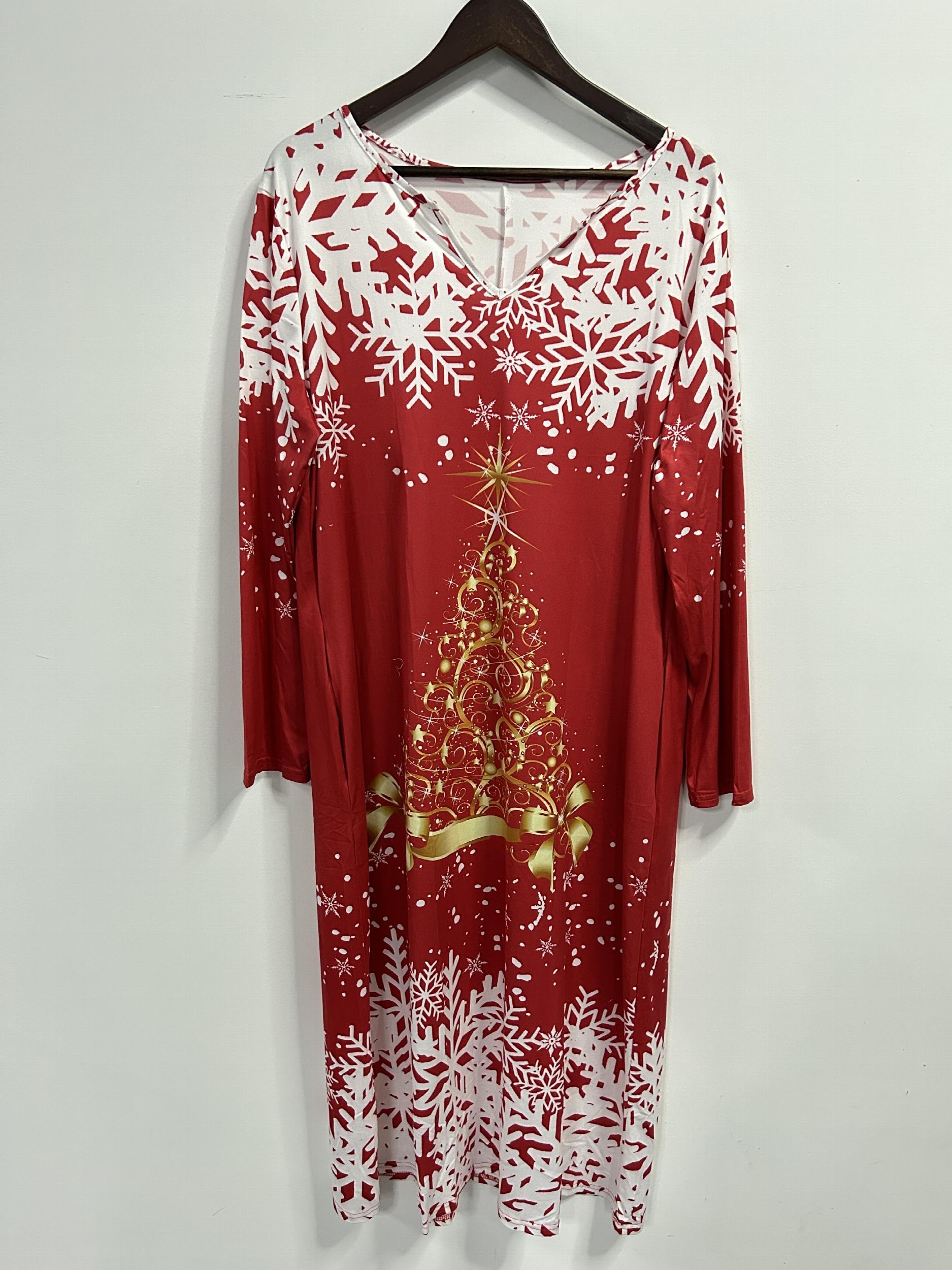 Christmas Tree Print Three Quarter Sleeve Dress