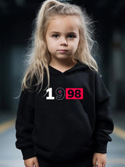 Girls 1998 Print Hoodie and Jogger Pants Set, Sports Outfits