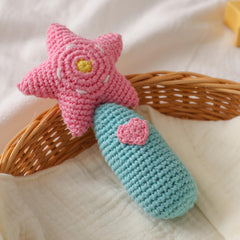 Soft Teething Toy Crocheted Star & Heart Pastel Colors Bell Youngsters Toy