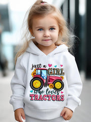 Girls Truck Pattern Hooded Sweatshirt & Solid Sweatpants Set