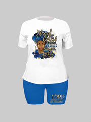 Cartoon Figure Print Top & Shorts Set