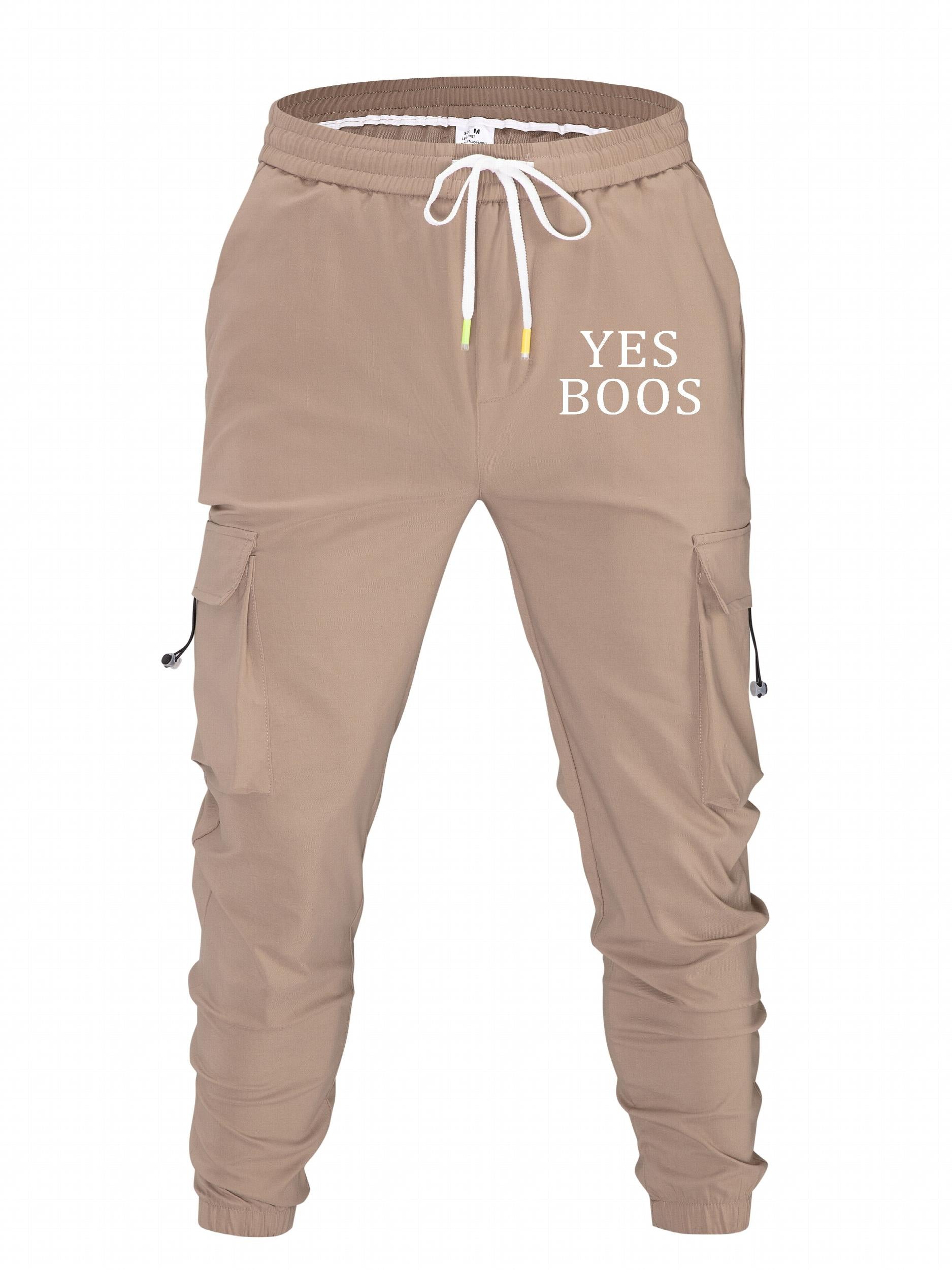 Classic Pocket Cargo Pants Men's Loose Fit Drawstring Solid Joggers