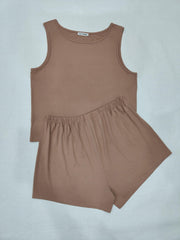Loungewear Set Solid Round Neck Tank Top & Shorts Pajama Two Piece Set