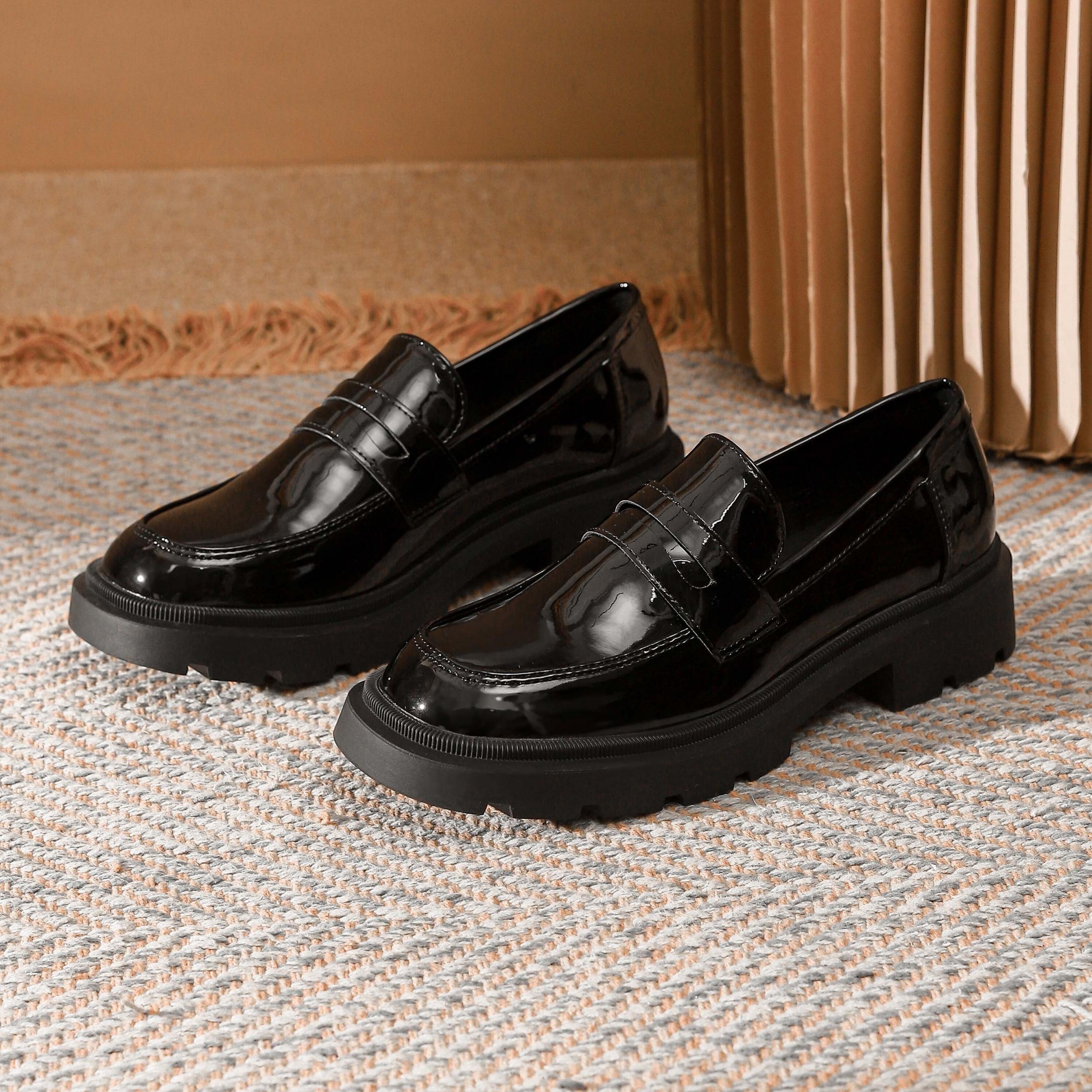 Women's Chunky Loafers Patent Leather Shoes