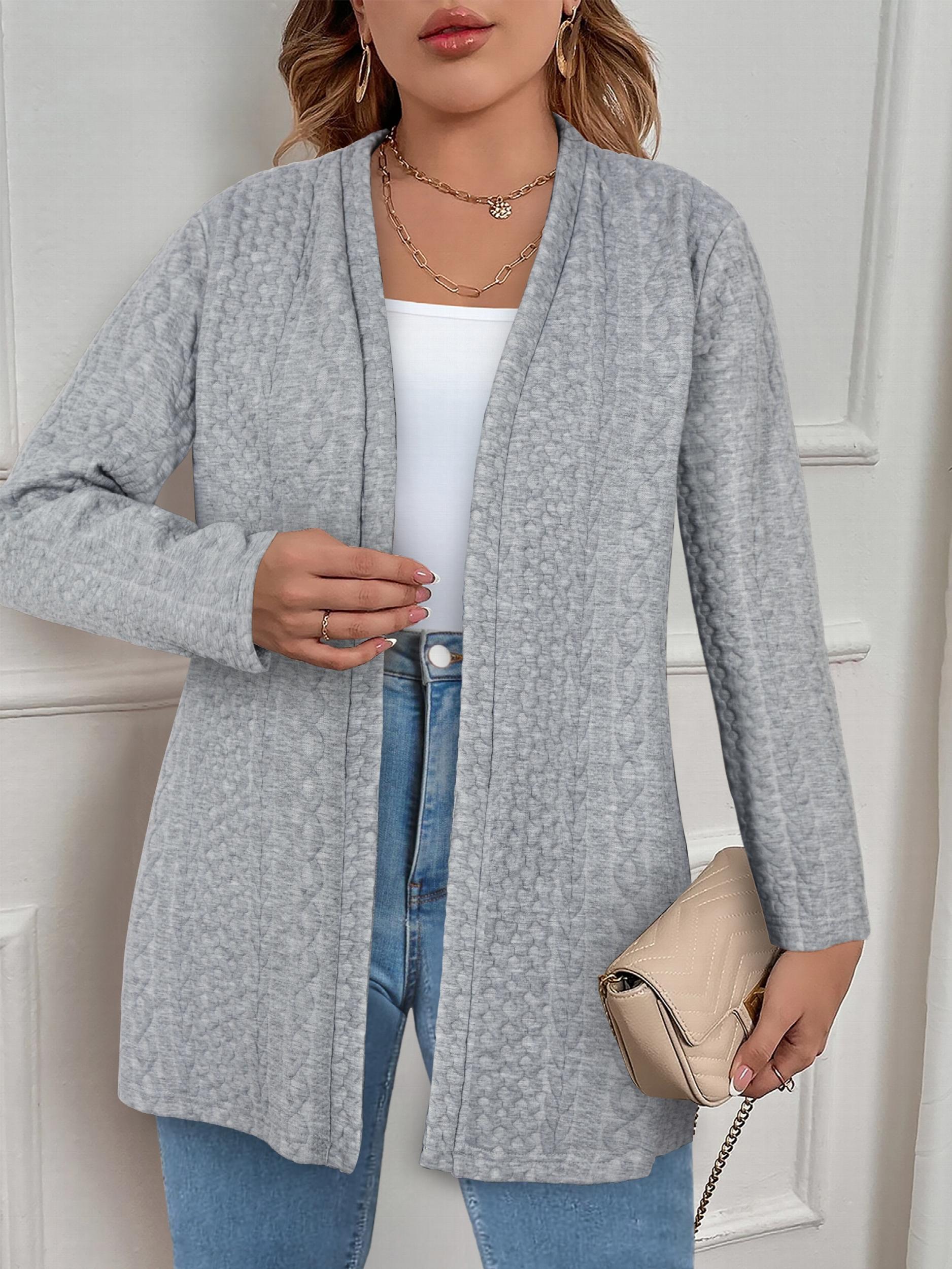 Solid Cable Knit Long Sleeve Open Front Warm Cardigan