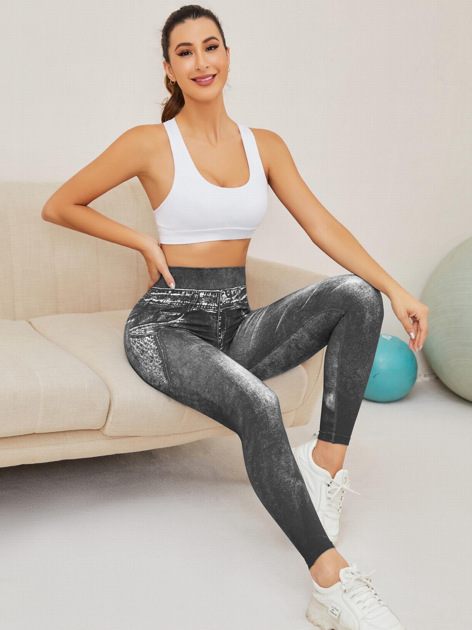 Denim Print Seamless Yoga Leggings High Waist High Stretch Outwear Sports Tights