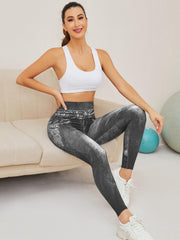Denim Print Seamless Yoga Leggings High Waist High Stretch Outwear Sports Tights