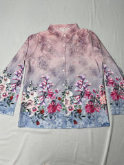 Women's Plus Floral Print Button Up Long Sleeve Blouse