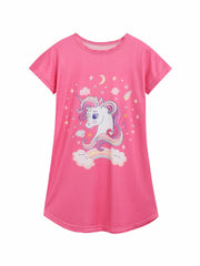 Girls Unicorn Graphic Nightdress Comfortable Casual Nightgown Summer Clothes