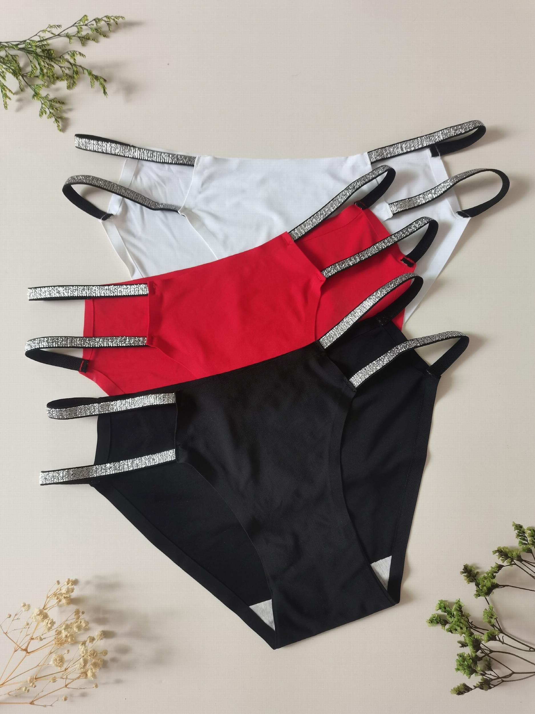 3pcs Seamless Low Waist Cut Out Panties Soft & Comfy Intimates Lingerie