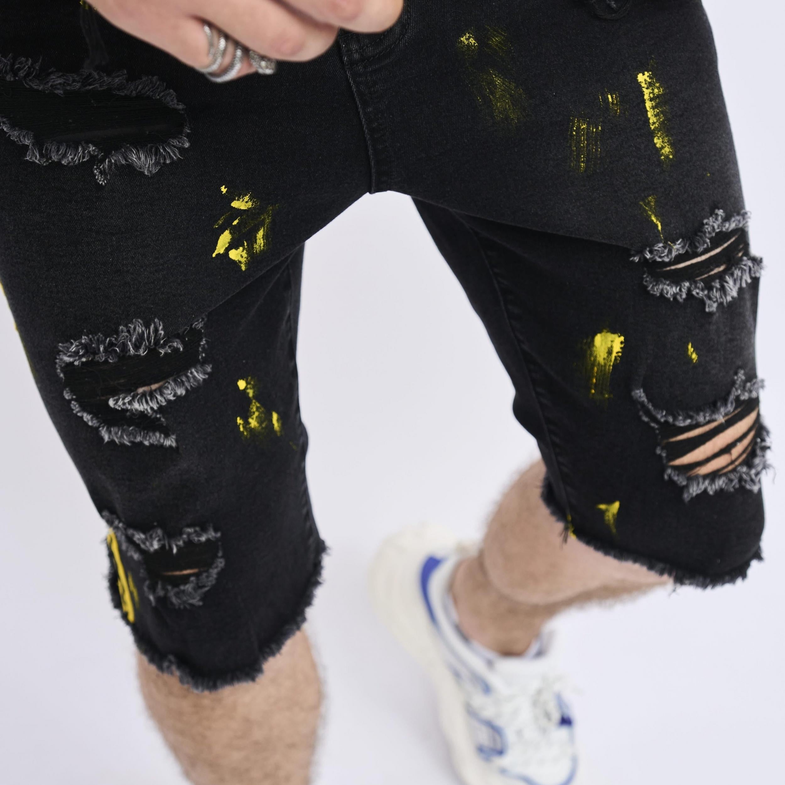Mens Ripped Denim Shorts Street Style Stretchy Casual Summer Shorts