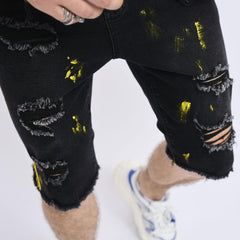 Mens Ripped Denim Shorts Street Style Stretchy Casual Summer Shorts