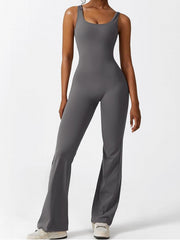 Back Cut Out Tank Top Jumpsuit Sleeveless Round Neck Yoga Sports Jumpsuit
