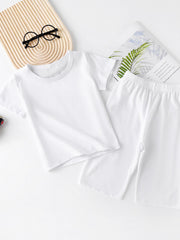 2pcs Kid's Solid Pajamas T shirt & Shorts Set Comfy PJ Set Boy's Loungewear