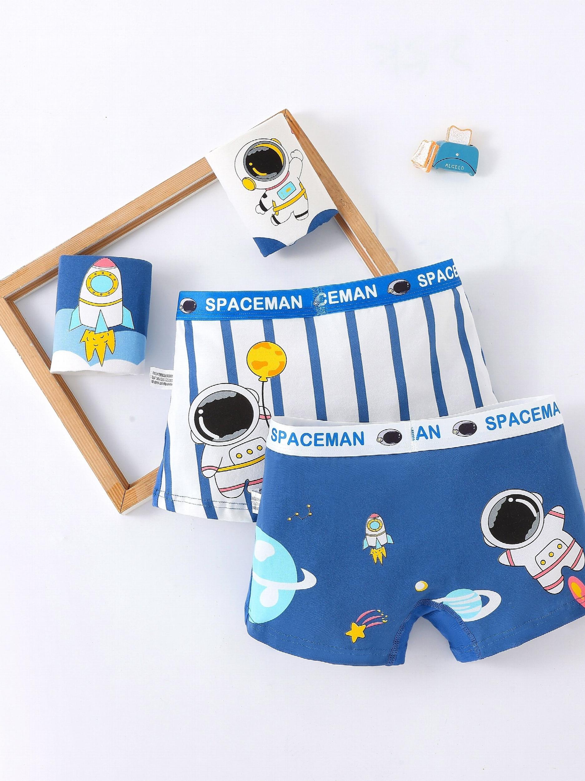 4pcs Astronaut Print Boys Cotton Boxer Briefs