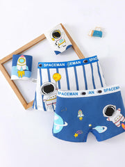 4pcs Astronaut Print Boys Cotton Boxer Briefs