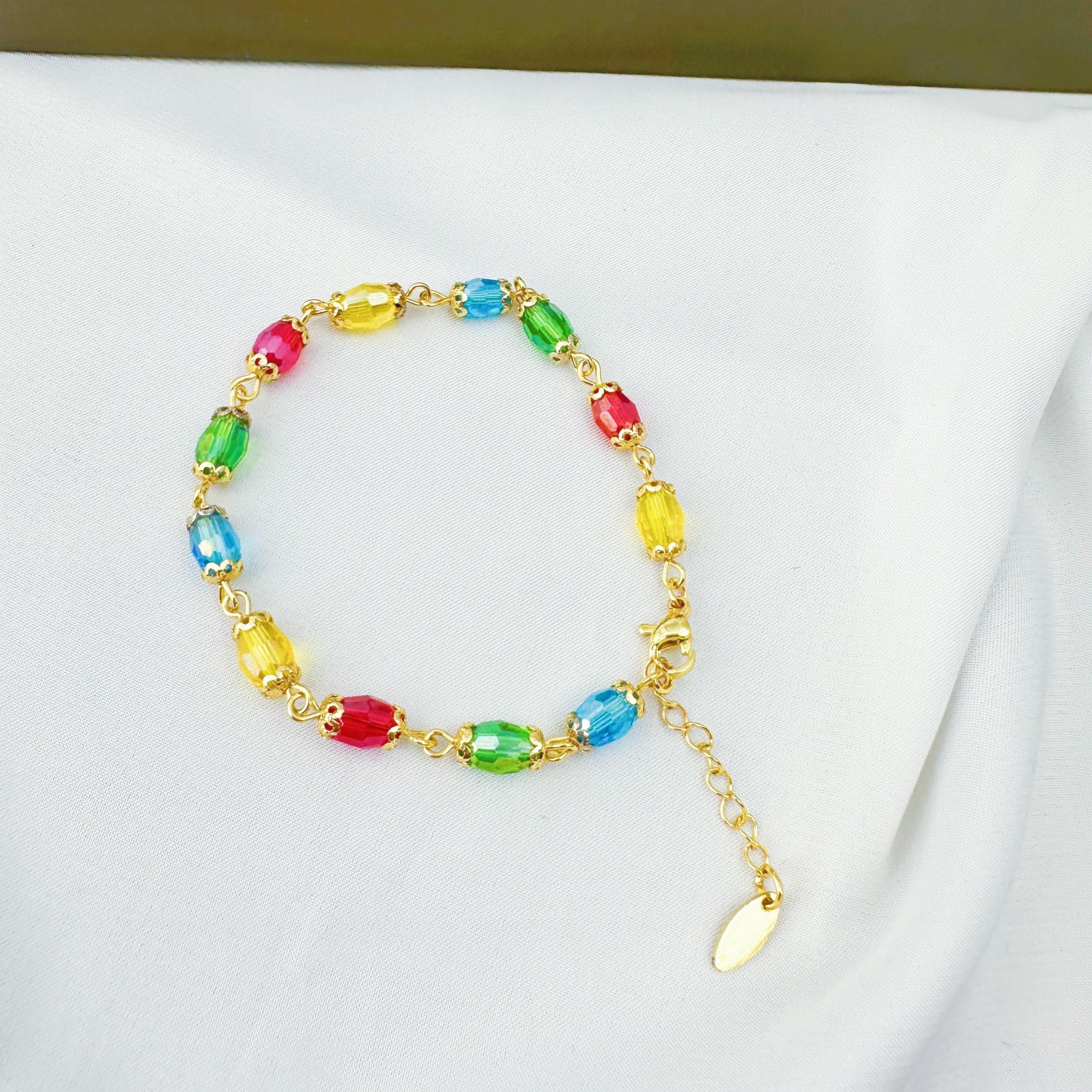 18K Gold Plated Colorful Crystal Beaded Bracelet Y2K Jewelry