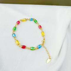 18K Gold Plated Colorful Crystal Beaded Bracelet Y2K Jewelry