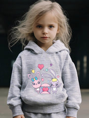 Girls 2pcs Rabbit Pattern Hooded Sweatshirt & Sweatpants Set