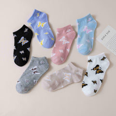 5 Pairs Butterfly Print Low Cut Ankle Socks Women's Stockings