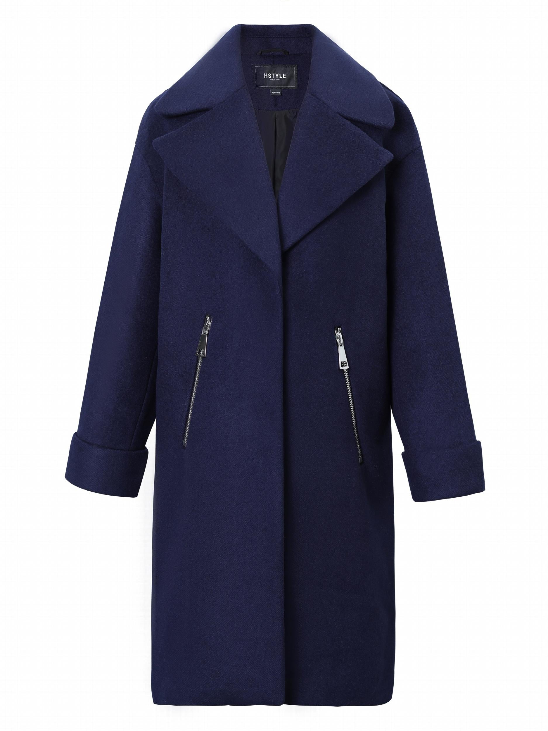Solid Notched Collar Coat Women's Outerwear