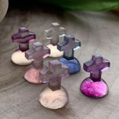 Rainbow Fluorite Gravestone Cross Carving Crystal Healing Stones