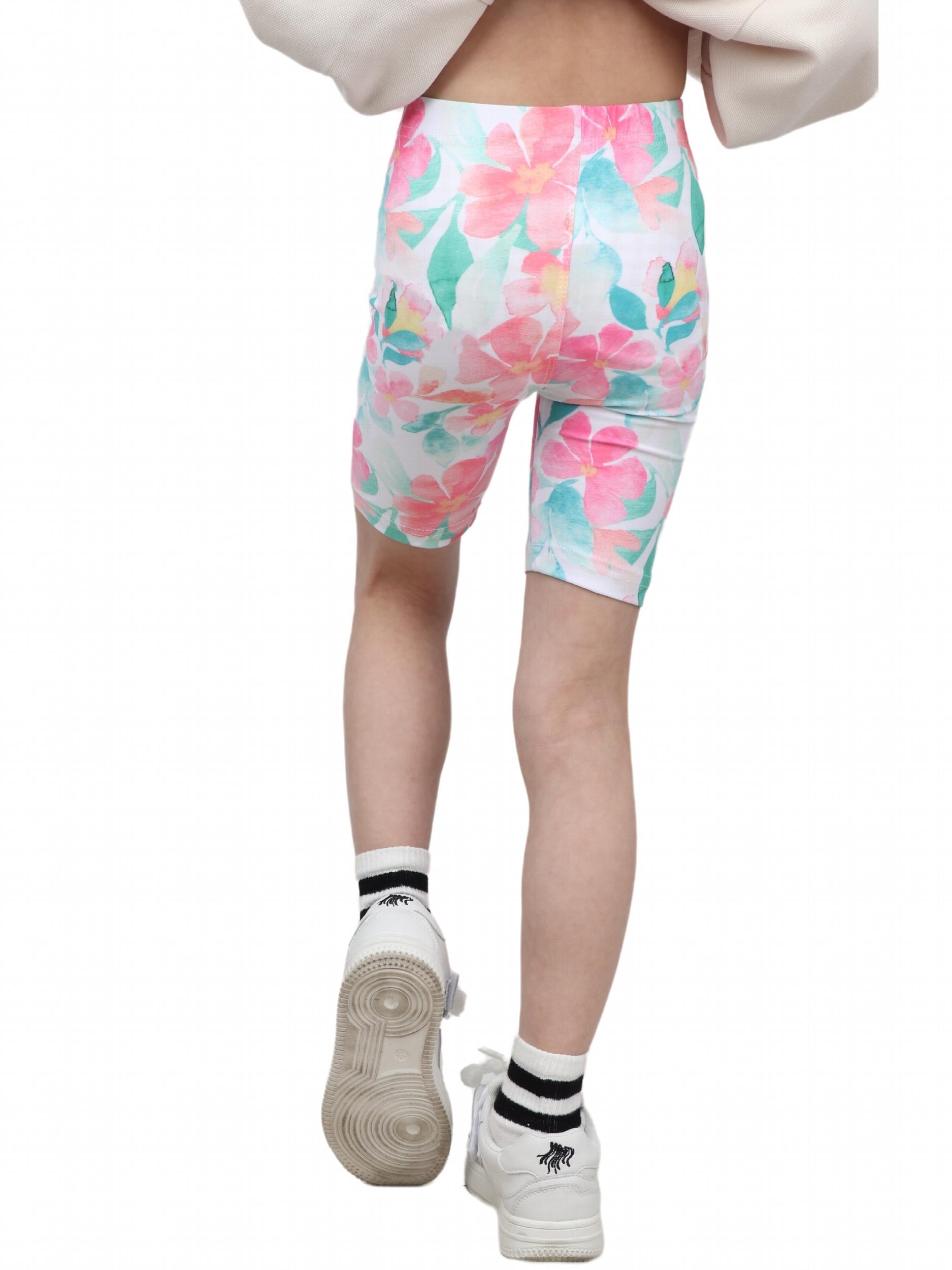 Toddler Girls Pink Flowers Graphic Elastic Waist Biker Shorts