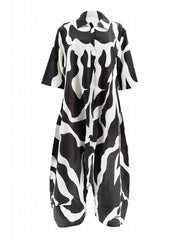 Casual Jumpsuit Women's Plus Solid Button Up Half Sleeve