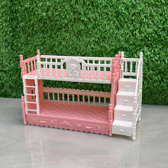 Pink Double Bed with Stairs for Princess Room Dollhouse