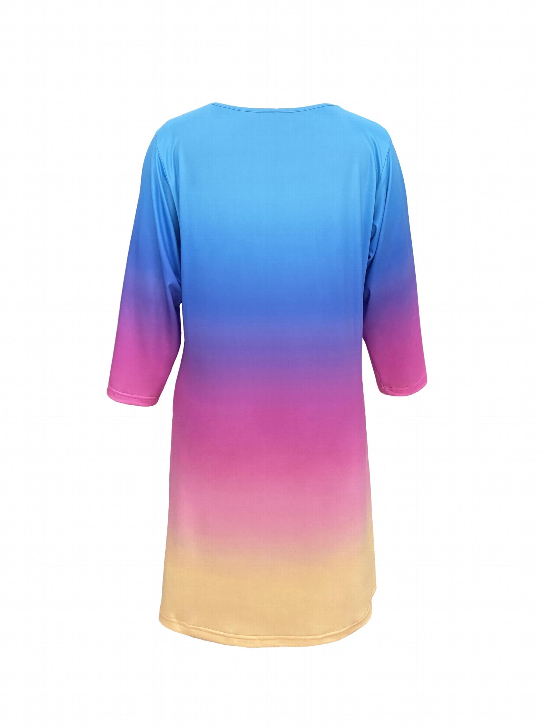 Gradient Casual Crew Neck 3/4 Sleeve Dress