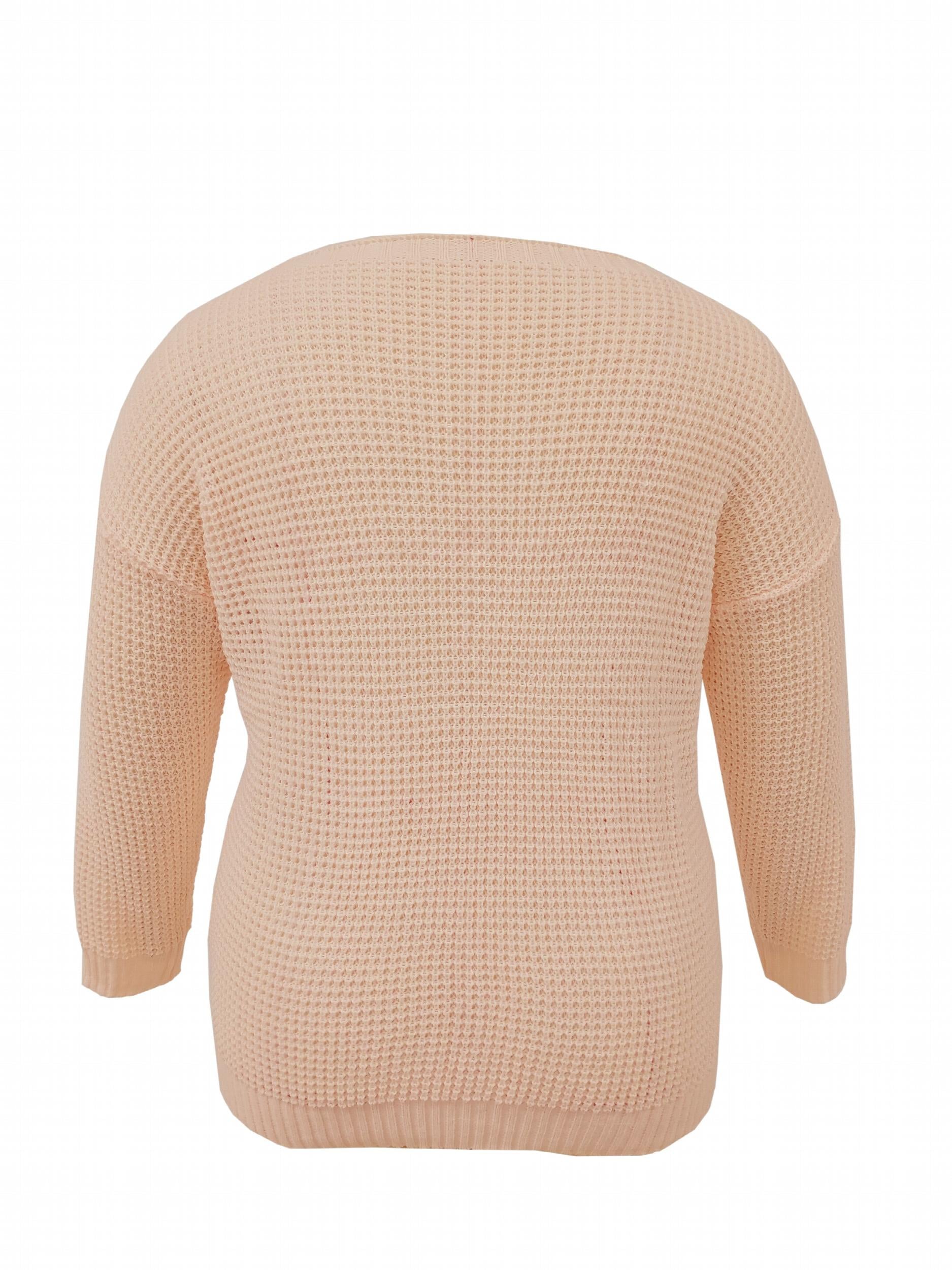 Solid Off Shoulder Sweater V Neck Loose Jumper
