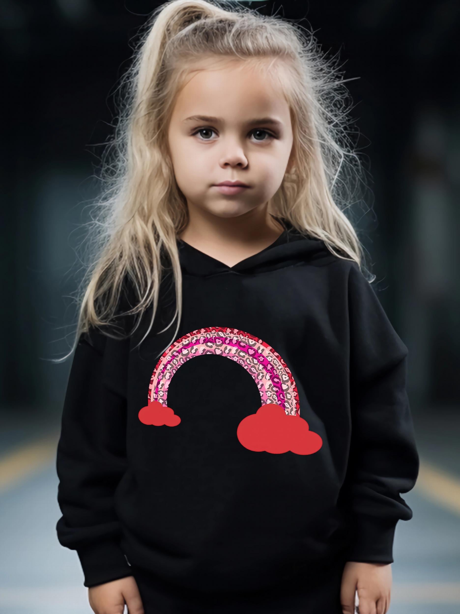 2pcs Sweet Rainbow Graphic Hoodies Pants Set Spring Fall Sports Gift Girls