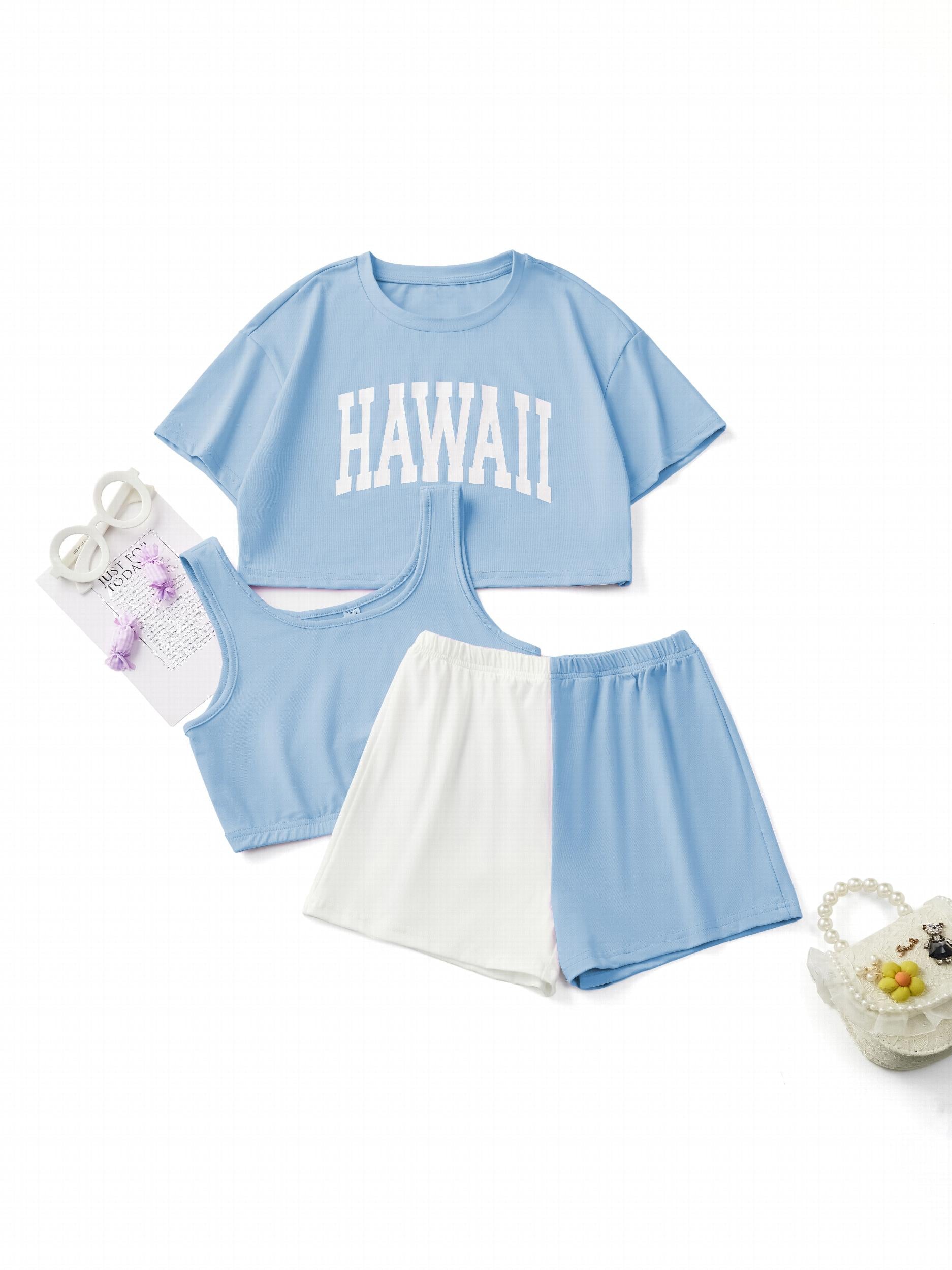 Toddler Girls HAWAII Graphic T shirt Tank Top Shorts Kids Summer Clothes