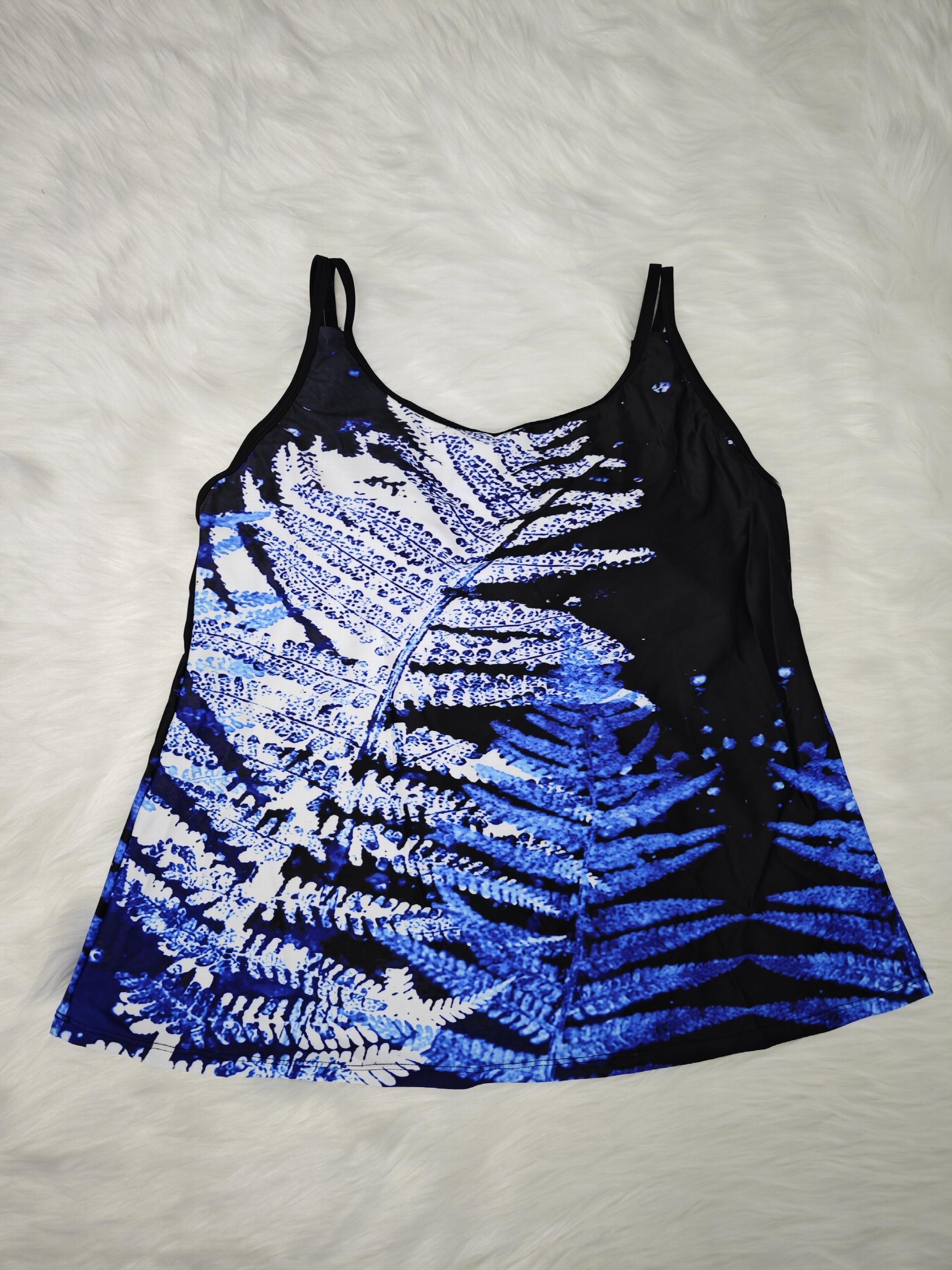 Leaf Print Tankini Set High Stretch Cami Top & Shorts Swimsuit