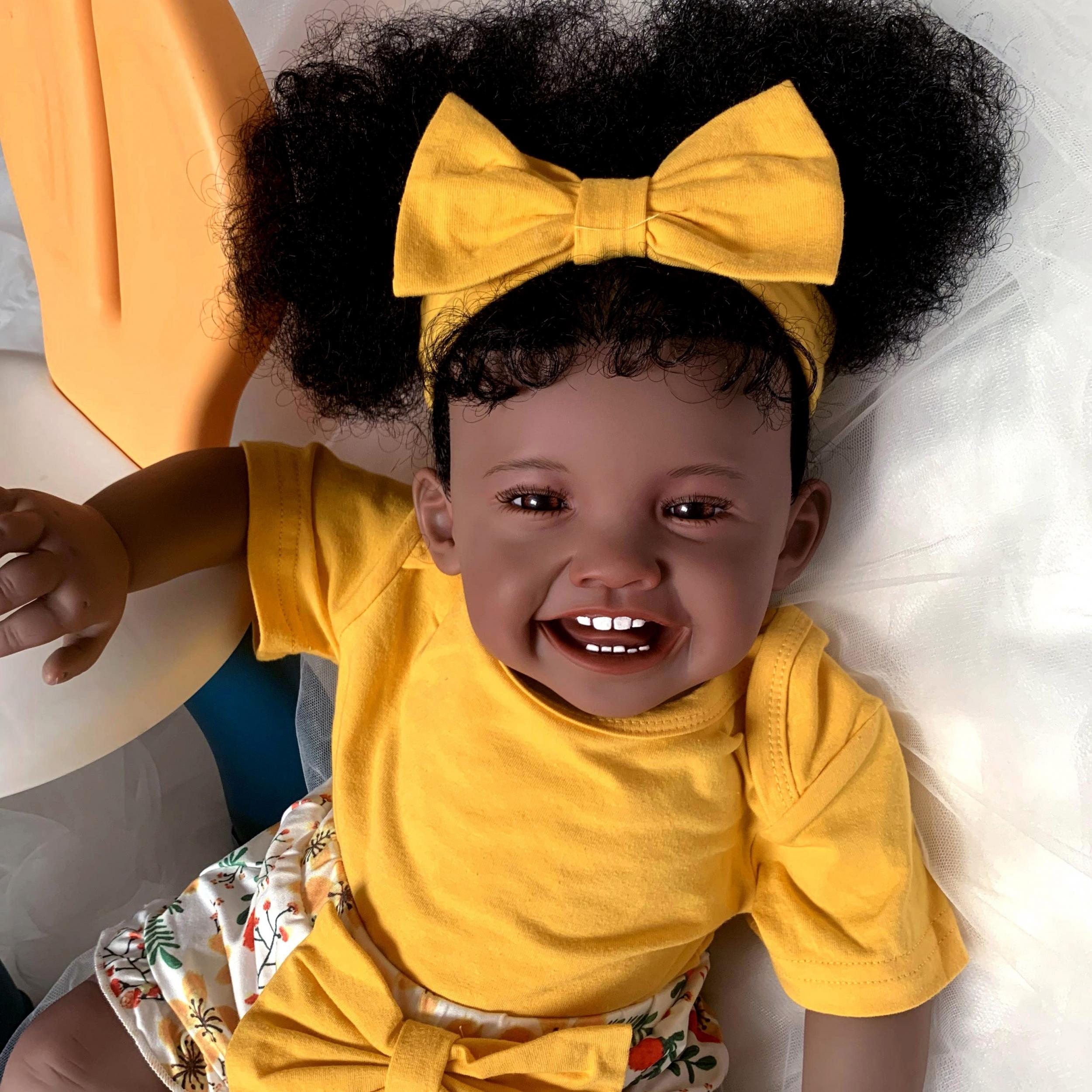24in Reborn Baby Girl Doll Dark Brown Newborn Toddler Doll