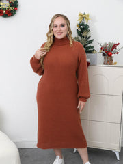 Turtleneck Lantern Sleeve Maxi Sweater Dress