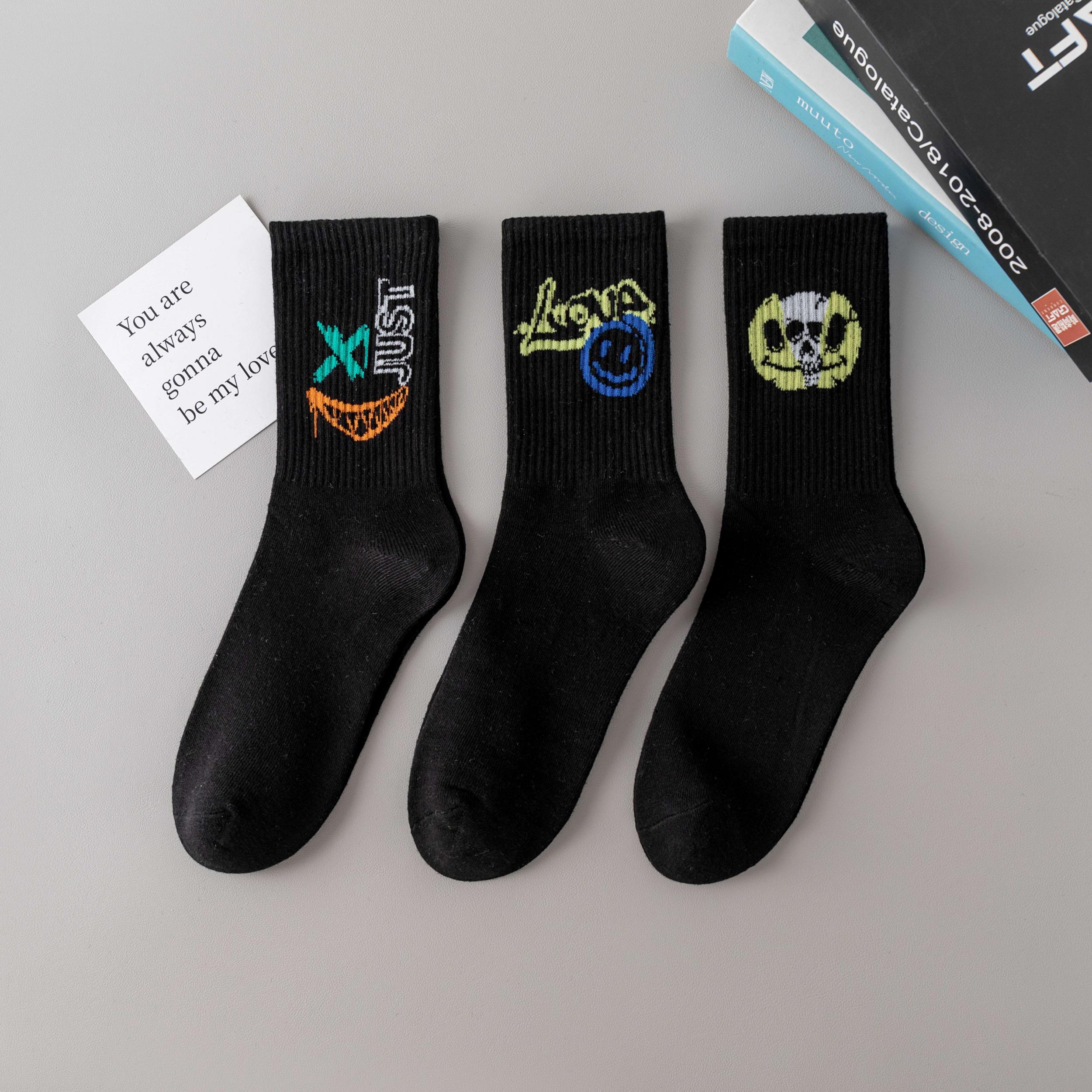 5pairs Cartoon Pattern Mid Calf Sports Socks Assorted Varieties