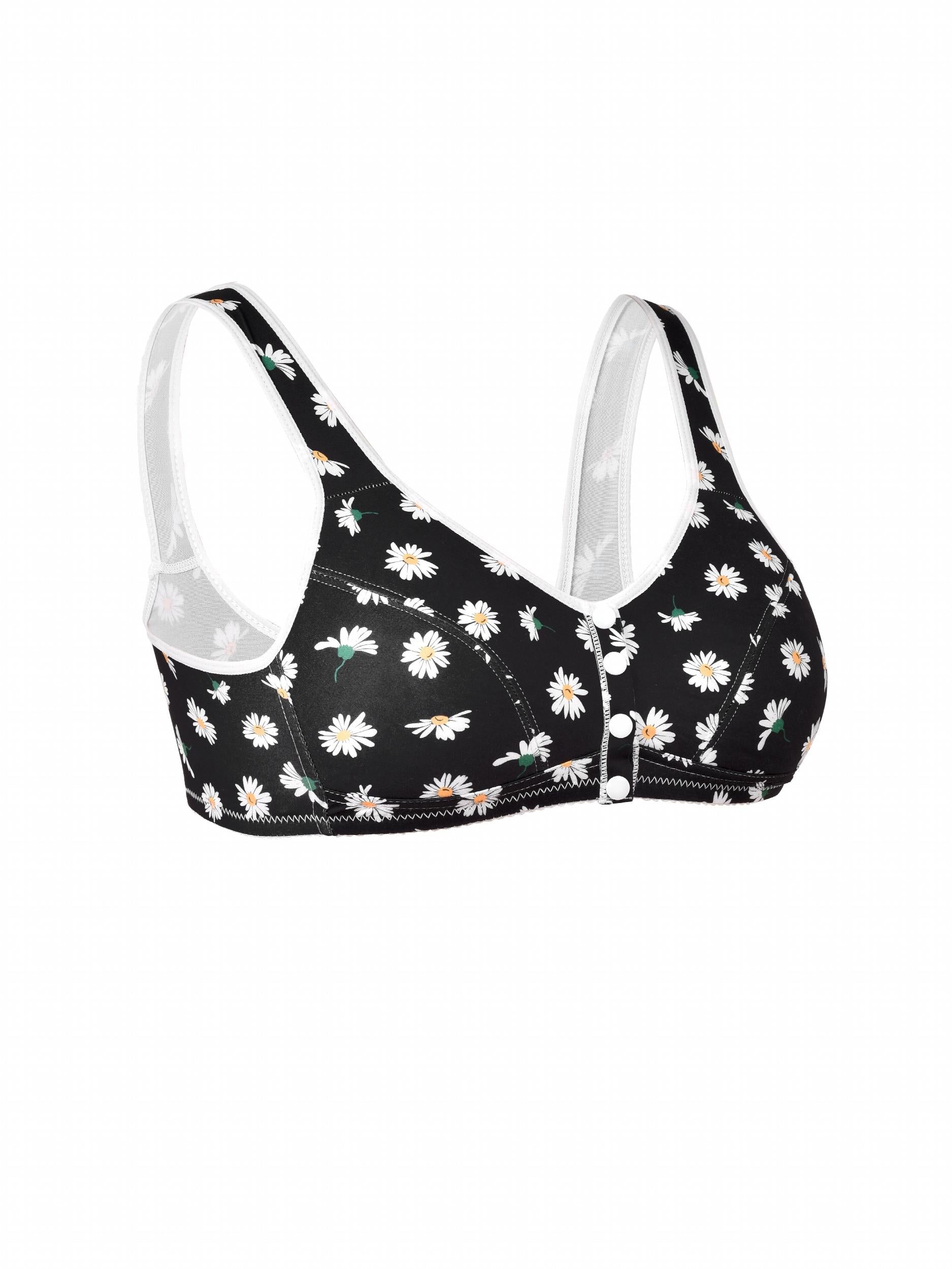 4 Pack Daisy Print Wireless Comfort Bra Set Plus Size