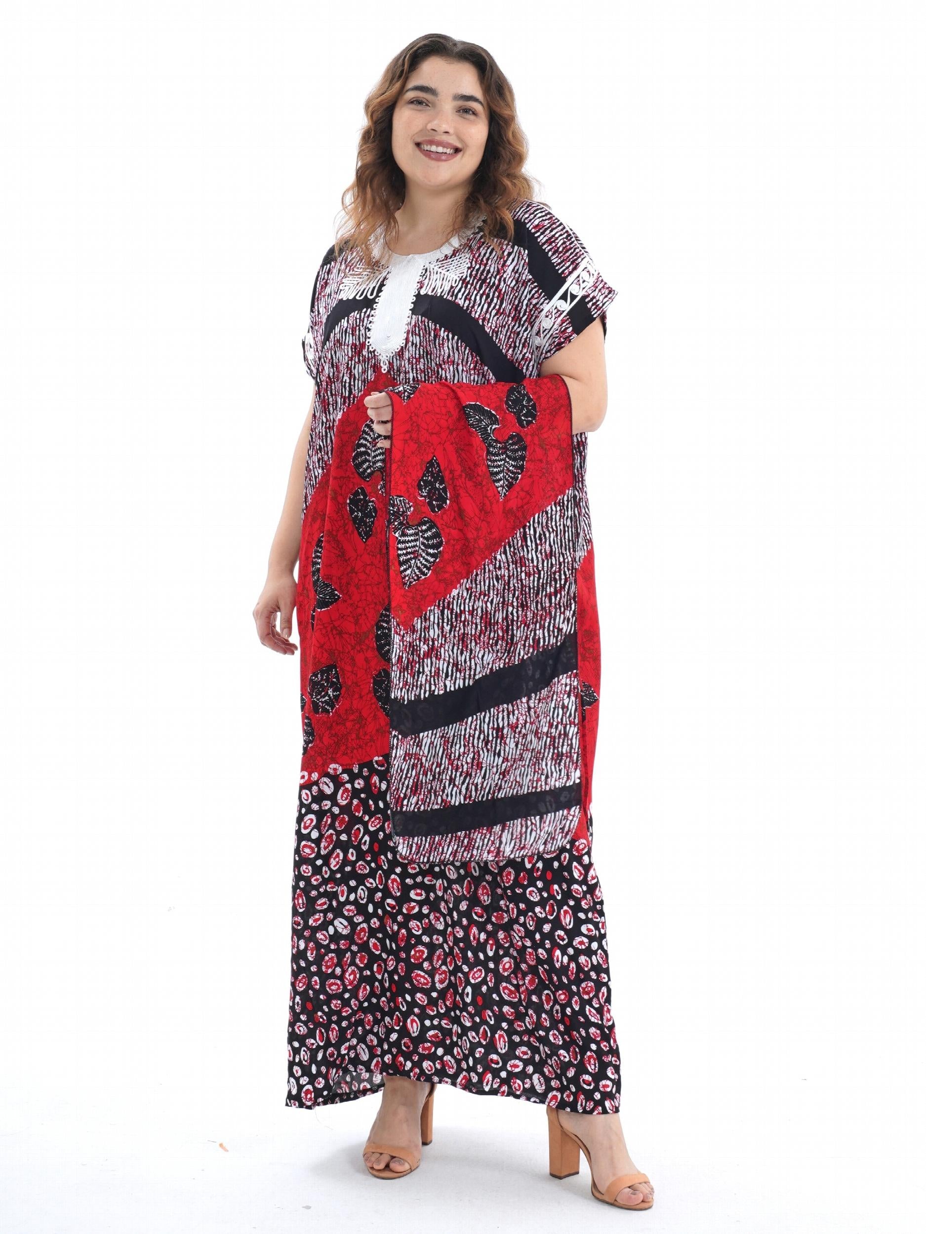Graphic Print Kaftan Dress Set with Hijab