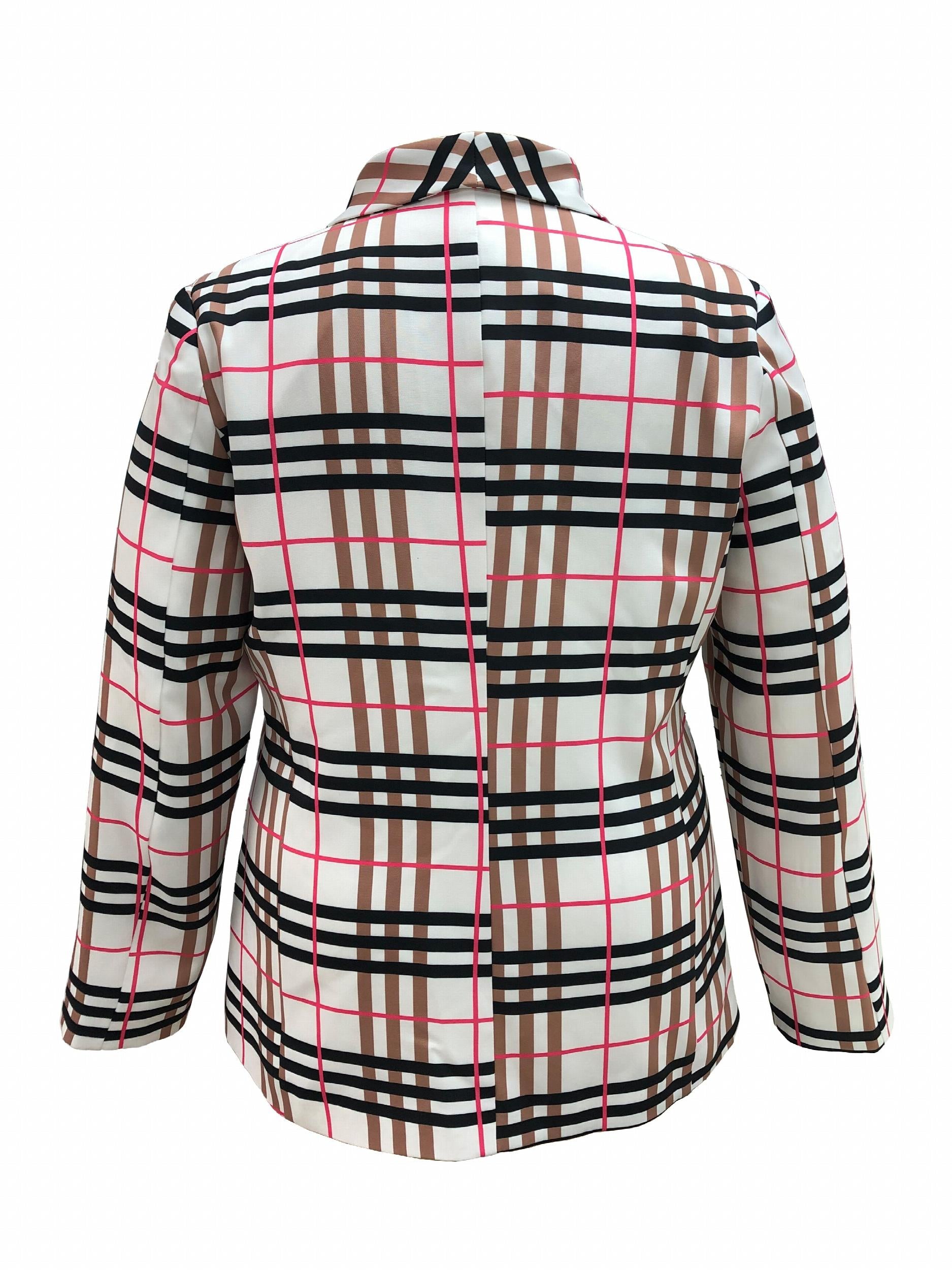 Women's Plus Plaid Print Long Sleeve Blazer