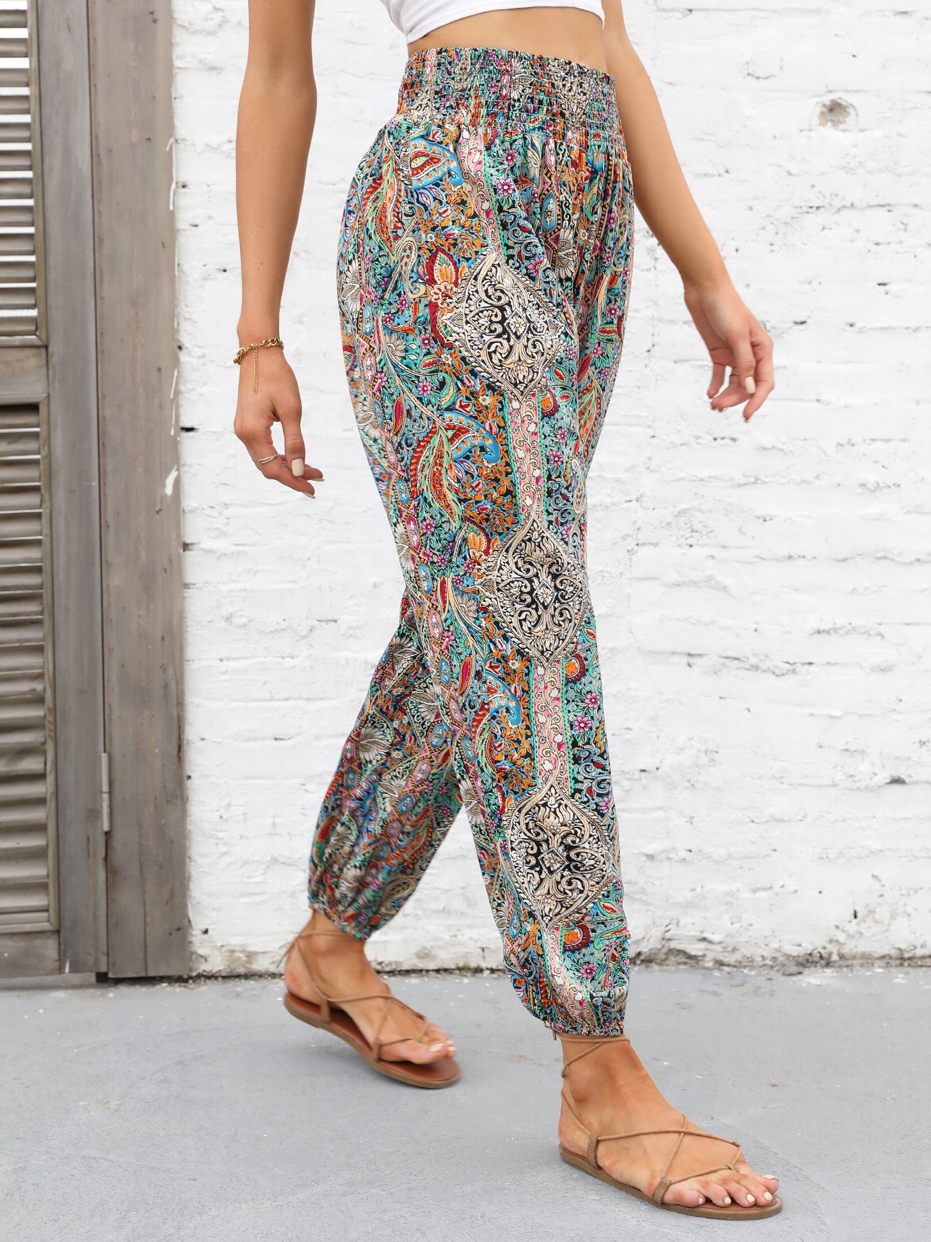 Paisley Print Smocked Waist Harem Pants Boho Pants