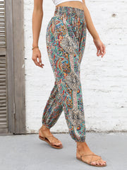 Paisley Print Smocked Waist Harem Pants Boho Pants
